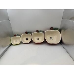 Cracker Barrel Apple Shaped Measuring Cups Set 4 Ceramic Nested 1/4 to 1 Cup